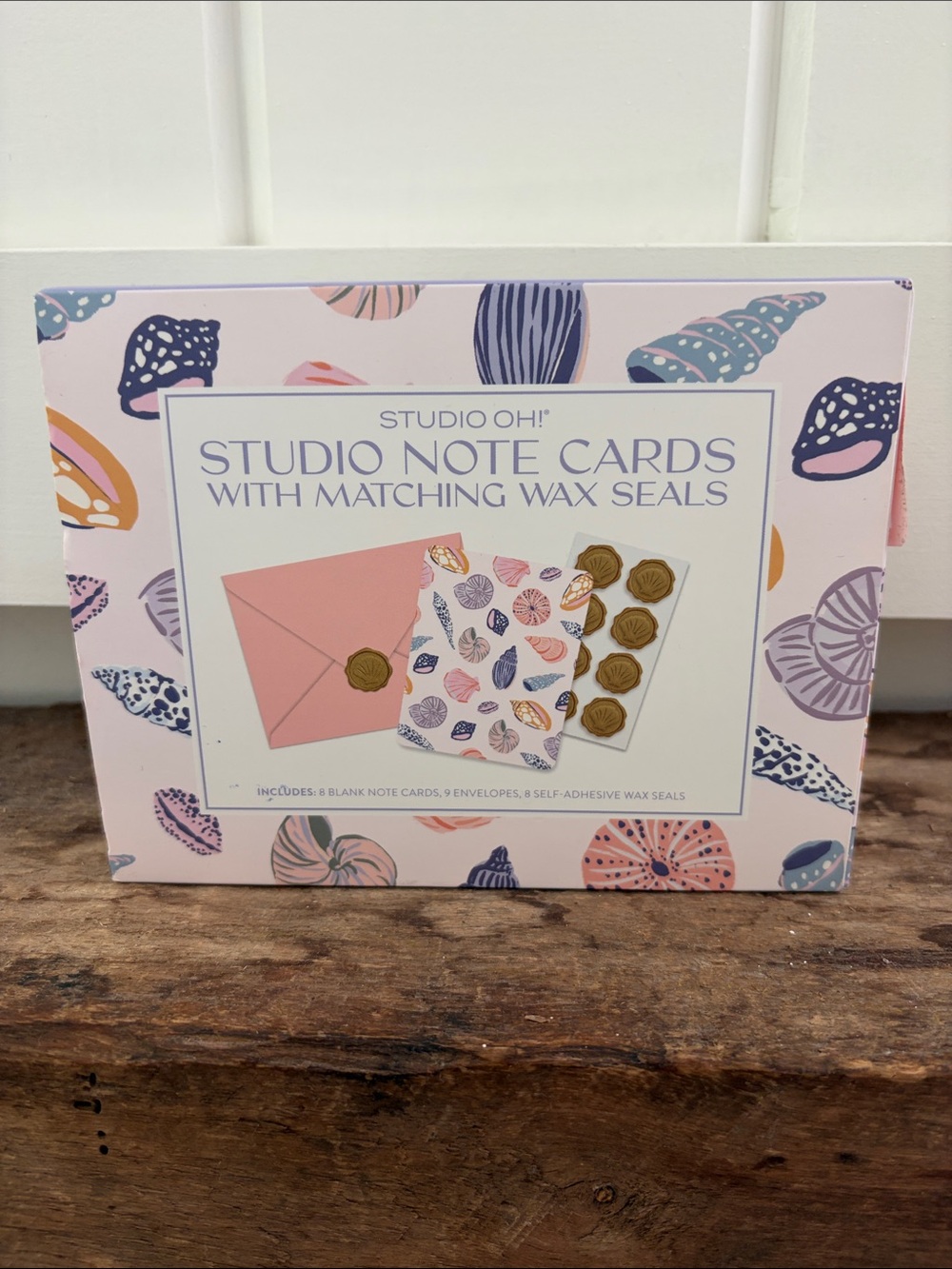 Studio Oh! Note Cards with Matching Wax Seals - Pink & Navy Shell Design